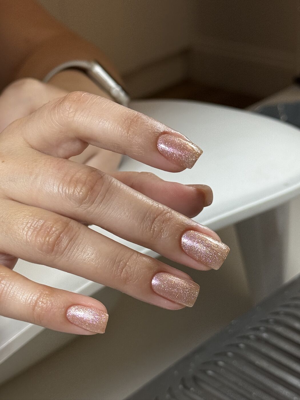 Rose gold glitter gel nails
