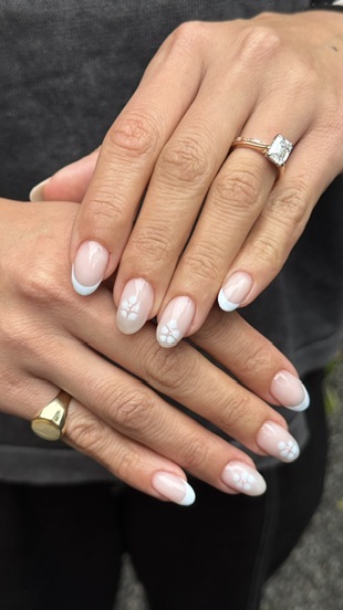 French tip with delicate floral nail art