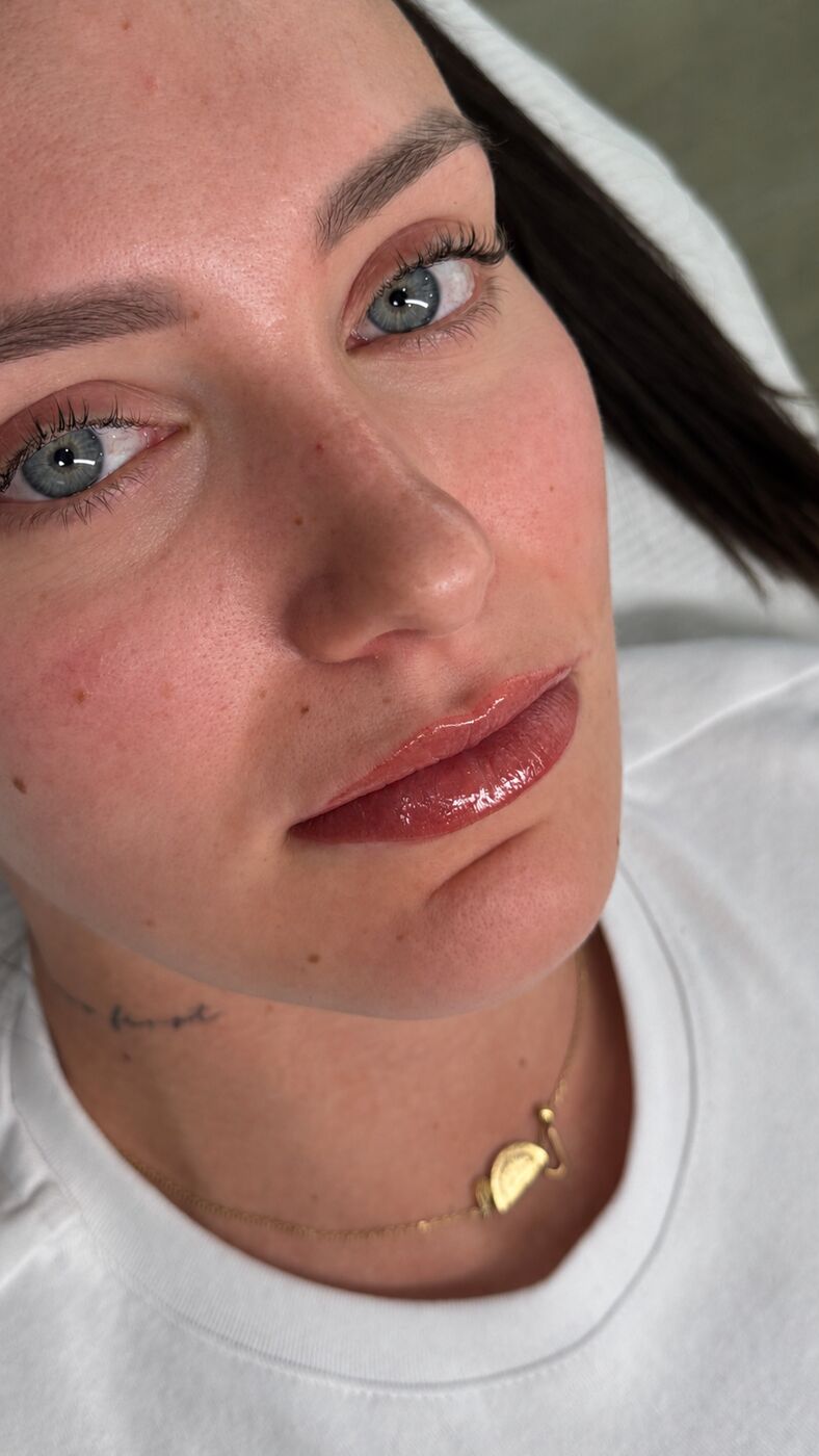 Close-up of soft, natural lip blush